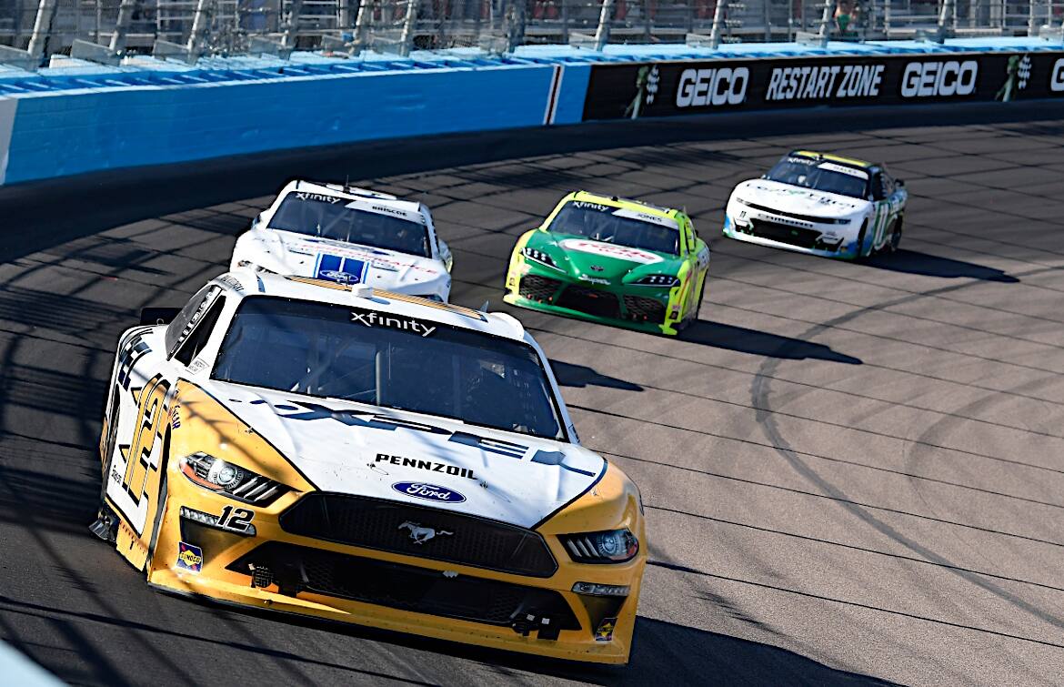 Keselowski (fourth) led all three Ford Mustangs in the top 10 in the NASCAR Xfinity Series. Keselowski (fourth) led all three Ford Mustangs in the top 10 in the NASCAR Xfinity Series.